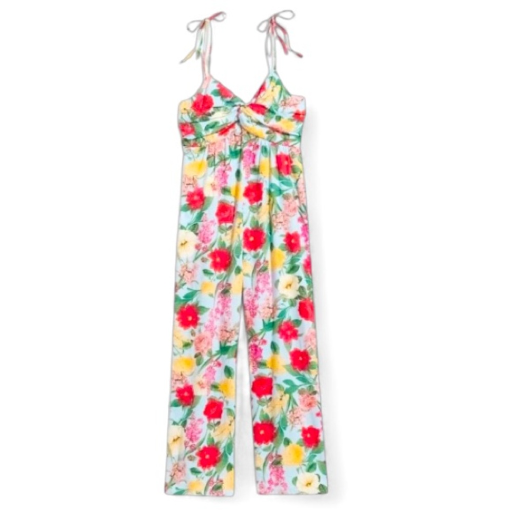 Linen Blend Tie-Shoulder Cropped Twist-Front Smocked Jumpsuit